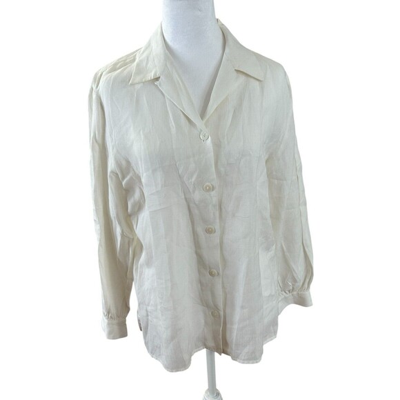 Liz Claiborne White Button Down‎ Linen Shirt Sz 6 - Picture 1 of 5